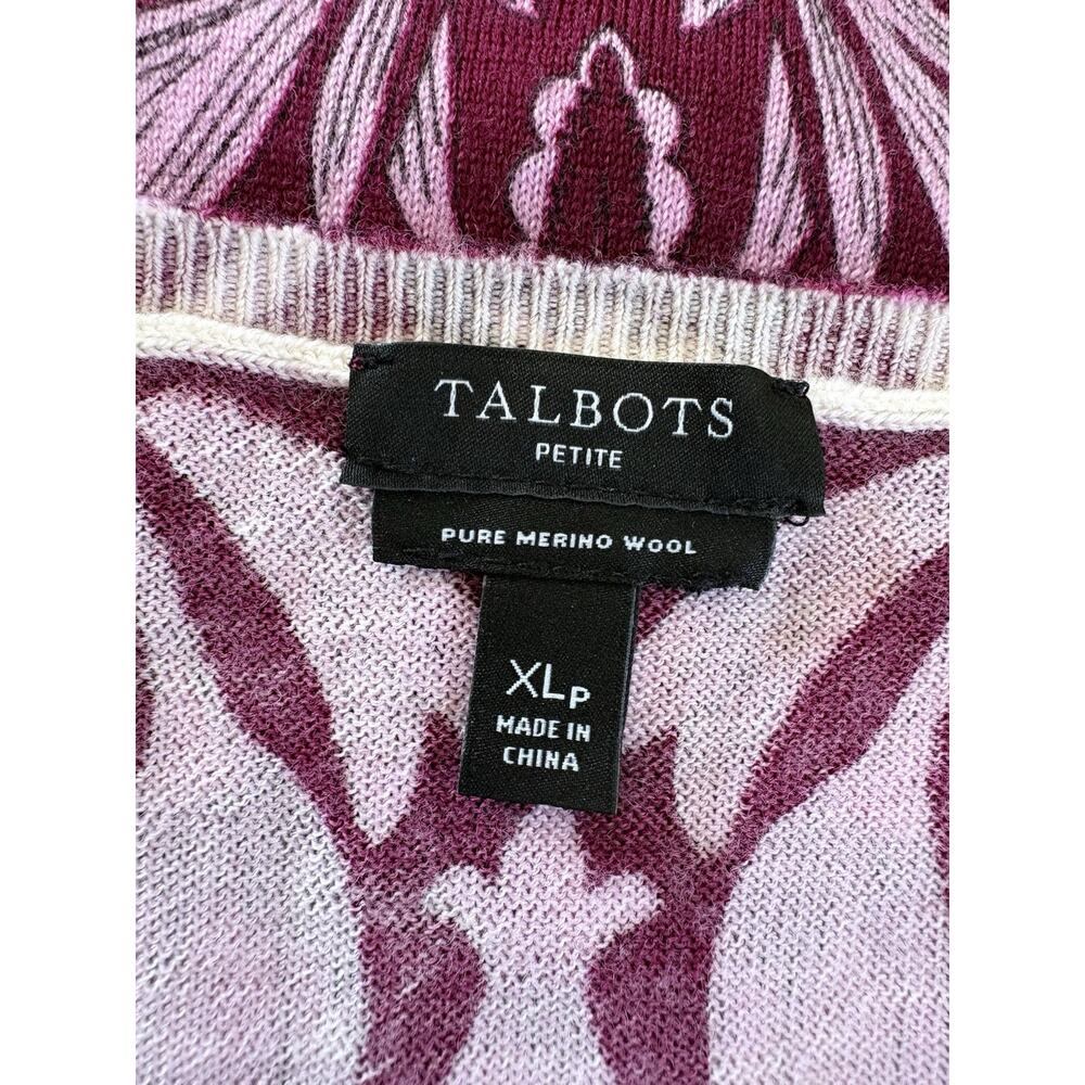Talbots Womens XL Petite Lightweight Merino Wool Floral Sweater Pink Burgundy - Picture 2 of 11